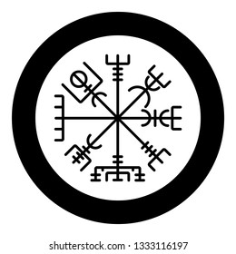 Vegvisir runic compass galdrastav Navigation compass symbol icon black color vector in circle round illustration flat style simple image