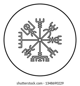 Vegvisir runic compass galdrastav Navigation compass symbol icon outline black color vector in circle round illustration flat style simple image