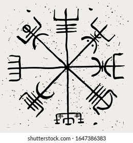 Vegvisir. The Scandinavian runic symbol of travelers and sailors. Vector illustration