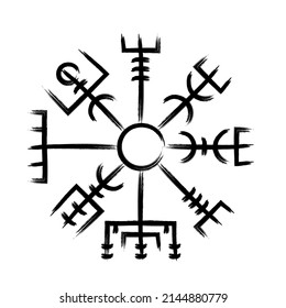 Vegvisir Viking Compass brush stroke icon. Clipart image isolated on white background