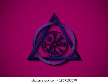 Vegvisir Viking Compass. The Vikings used many symbols in accordance to Norse mythology,  widely used in Viking society. Logo icon Wiccan esoteric. Illuminati Symbol Freemasonry isolated on purple