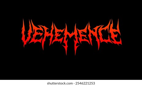 Vehemence Typografy Vektor eine fette, gezackte Schriftart mit Flammenkanten und einem rot-schwarzen Farbverlauf, ideal für markante Logos, T-Shirts, Aufkleber und Poster