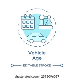 Vehicle age soft blue concept icon. Manufacturing equipment, car production. Monthly calendar. Round shape line illustration. Abstract idea. Graphic design. Easy to use in infographic