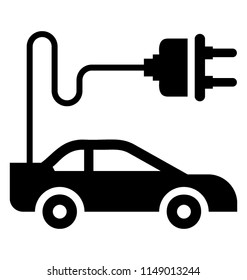 
Vehicle attached to a plug, notioning electric car icon
