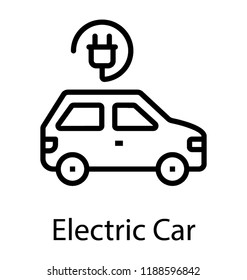 Vehicle attached to a plug, notioning electric car icon