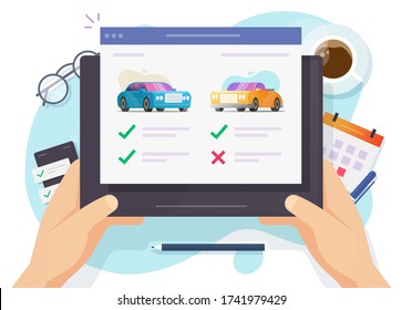 Vehicle Auto Rental Comparing And Choosing Features Online Shop Website Or Auto And Car Web Digital Auction With Automobiles Review And History Details, Concept Of Buying Or Selling Internet Store