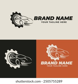 Vehicle Automobile Car Service Salon Modification Workshop Showroom Logo design,  Automotive showroom garage sign. Vector illustration