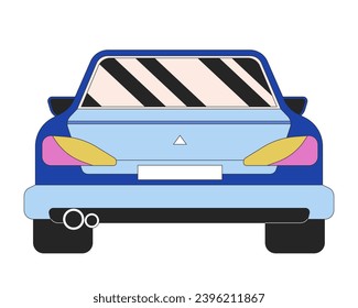 Vehicle back view 2D linear cartoon object. Backview car transport isolated line vector element white background. Behind auto transportation. Back automobile color flat spot illustration