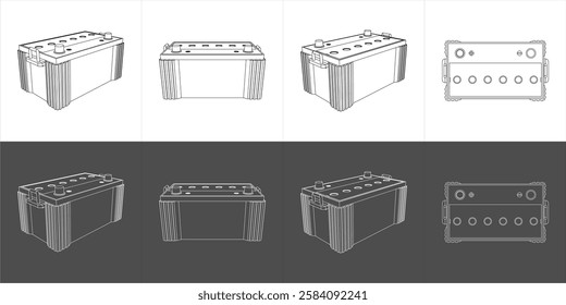 Vehicle Battery Wireframe Technical Drawing Vector Design