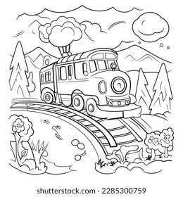 vehicle, Black and white coloring pages for kids, simple lines, cartoon style, happy, cute, funny, many things in the world.