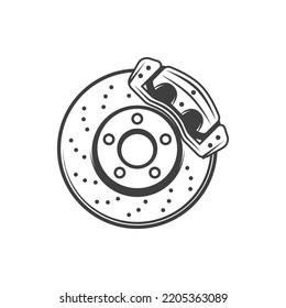 Vehicle brake pad and disc icon. Vector isolated automotive brake system