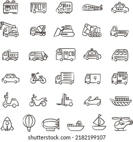 Vehicle brush illustration icon set