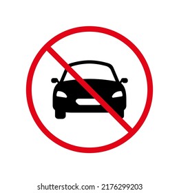 Vehicle Car Auto Ban Black Silhouette Icon. Automobile Drive Forbidden Pictogram. Vehicle Car Red Stop Circle Symbol. No Automobile Transport Prohibited Road Sign. Isolated Vector Illustration.