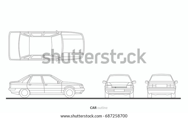 vehicle car\
drawing outline vector plan, front,\
side
