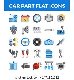 Vehicle and car parts flat icons. Pixel perfect alignment icons. Vector illustration