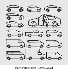 Vehicle Car Vector Line Icons Set