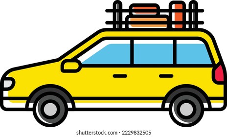 Vehicle Cargo with rack and luggage vector color omission icon design, Winter Season Element symbol, Snowboarding Equipment Sign, extreme sports stock illustration, SUV Car for Expedition Concept