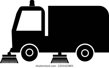 Vehicle cleaning streets with brushes. Sweeper icon. Car vacuum cleaner sing. Cleaning machine symbol. flat style.