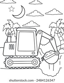 Vehicle coloring book page for kids