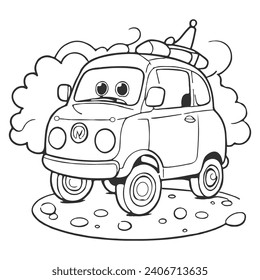 Vehicle Coloring Page For Kids. Black and White Car Coloring Pages For Kids. Coloring Vector Illustration.