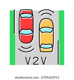 Icono de color de comunicación de vehículo a vehículo. Vector de comunicación de vehículo a vehículo. Ilustración de símbolo aislado