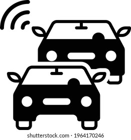 Vehicle to Vehicle connectivity Vector Glyph Icon Design, Autonomous driverless vehicle Symbol, Robo car Sign, Automated driving system stock illustration, Selfdriving Connected Car on Road Concept, 
