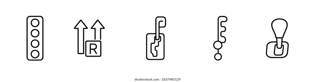 Vehicle control line icon set. traffic, gearshift, transportation, driving symbols