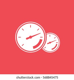 Vehicle Dashboard Speedometer Tachometer Flat Icon On Red Background