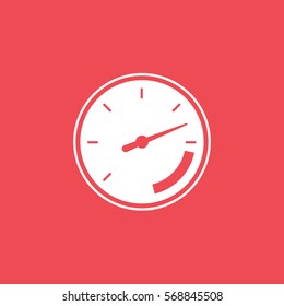 Vehicle Dashboard Speedometer Tachometer Flat Icon On Red Background