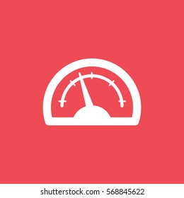 Vehicle Dashboard Speedometer Tachometer Flat Icon On Red Background