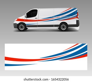 Vehicle decal wrap design cargo van vector. Graphic abstract wave background designs for advertisement company branding