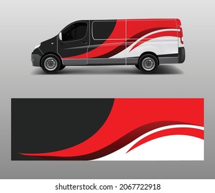 Vehicle decal wrap design cargo van vector. Graphic abstract wave background designs for advertisement company branding