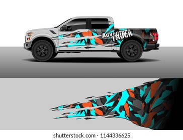 Vehicle decal wrap design, truck, car and cargo van vector. Graphic abstract stripe background designs for vehicle, race, advertisement, adventure and livery car.