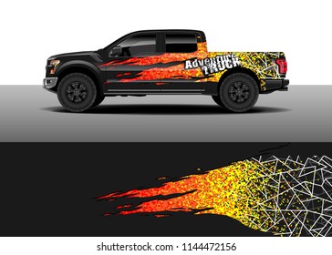 Vehicle decal wrap design, truck, car and cargo van vector. Graphic abstract stripe background designs for vehicle, race, advertisement, adventure and livery car.