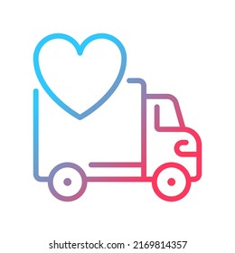 Vehicle donation gradient linear vector icon. Charitable auto dealership. Donated car. Give away unwanted auto. Thin line color symbol. Modern style pictogram. Vector isolated outline drawing