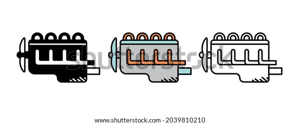 Vehicle engine\
icon set. Car parts line icons. Automobile production icon set.\
Silhouette, colorful and linear\
set.