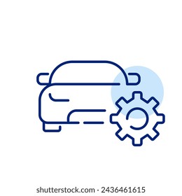 Vehicle engineering, configuration and maintenance. Car and cogwheel. Pixel perfect, editable stroke icon