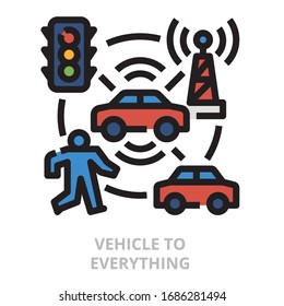 Vehicle to everything icon for website, application, printing, document, poster design, etc.