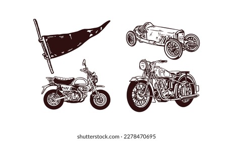 Logotipo de vehículo y bandera, creativo, cuatro vehículos EPS