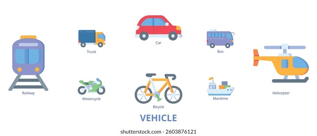 Vehicle Flat Banner Web Icon Set Vector Illustration