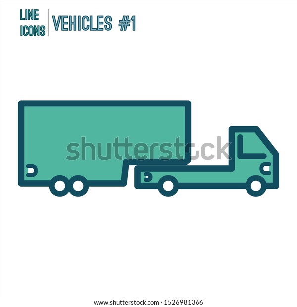 Vehicle flatbed truck with\
trailer car icon thin line minimalistic modern style. Vector\
illustration