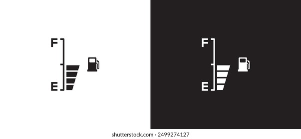 Vehicle fuel digital indicator, Full and empty simple icon, Gas and fuel meter flat icon, Fuel pump nozzle symbol, Gasoline Tank vector illustration on black and white background. Eps10
