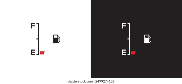 Vehicle fuel digital indicator, Full and empty simple icon, Gas and fuel meter flat icon, Fuel pump nozzle symbol, Gasoline Tank vector illustration on black and white background. Eps10