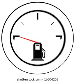 vehicle fuel gauge with arrow pointing to empty - illustration