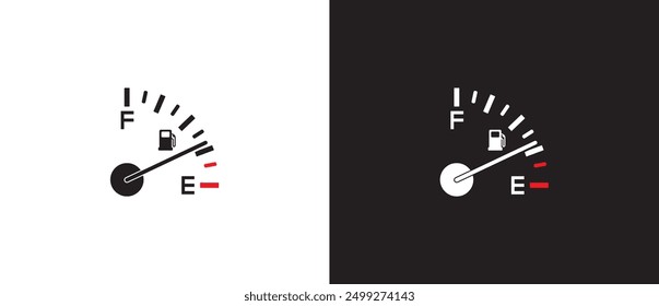 Icono plano del indicador de combustible del vehículo en forma de línea, ícono simple lleno y vacío, ícono plano del medidor de gas y combustible, ícono de la boquilla de la bomba de combustible, Ilustración vectorial del tanque de gas sobre fondo blanco y negro. Eps10