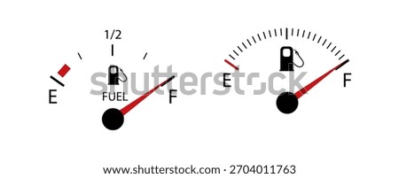 Vehicle fuel. Simple digital indicator of vehicle fuel. Full and empty icons of gas and fuel meters fuel pump. Vector