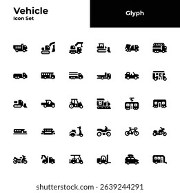 Vehicle glyph icon set, transportation solid icon set.