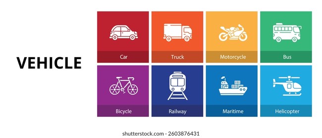 Vehicle Glyph Solid Banner Web Icon Set Vector Illustration