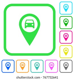 Vehicle GPS map location vivid colored flat icons in curved borders on white background