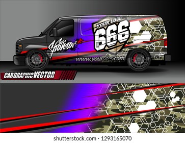 vehicle graphic kit. abstract lines with camouflage background for race car, van and pickup truck vinyl sticker wrap